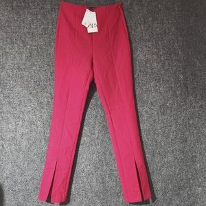 Zara Hot Pink High-Rise Front Slit Hem Women's Pants Sz. Small